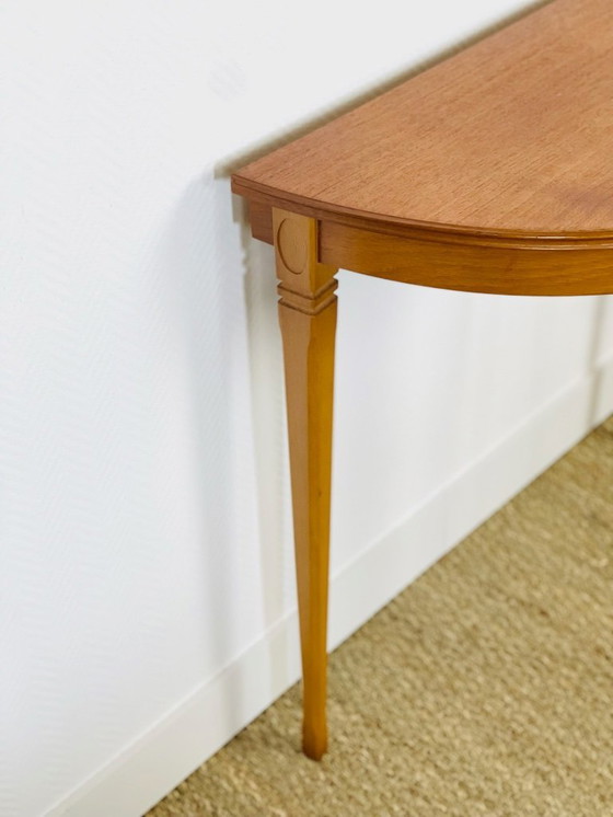 Image 1 of Table console demi-lune vintage en teck par Legate Furniture, 1970