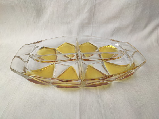 Image 1 of Plat de service en verre Walther pour amuse-gueules, tapas, noix, Ambre '60