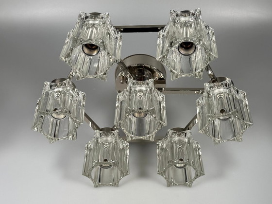 Image 1 of 1960s/70s ceiling or wall lamp, German style, ice glass, space age design