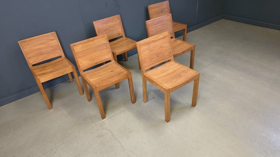 Image 1 of Vintage teakhouten eetkamerstoelen, set van 6 - jaren 80