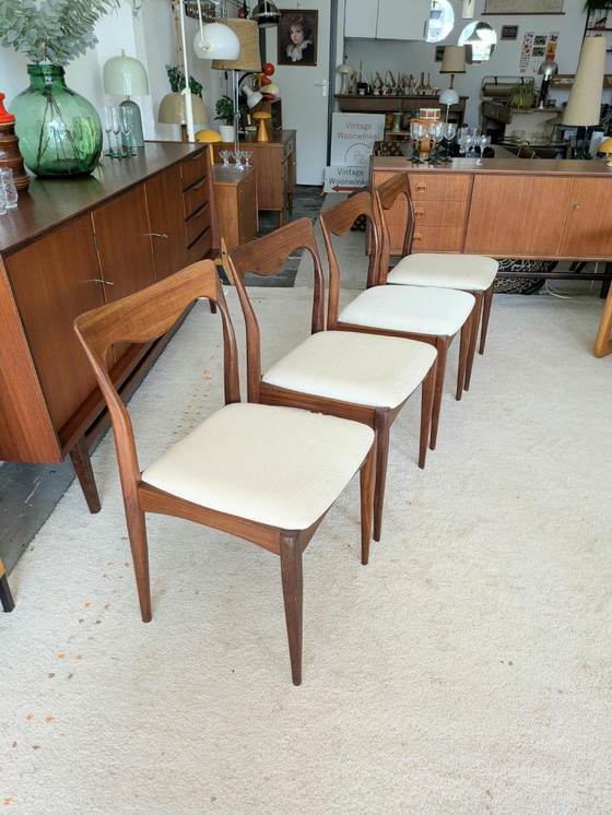 Vintage Set of 4 Teak Dining Chairs – Textile, Wood (photo 9 of 9)
