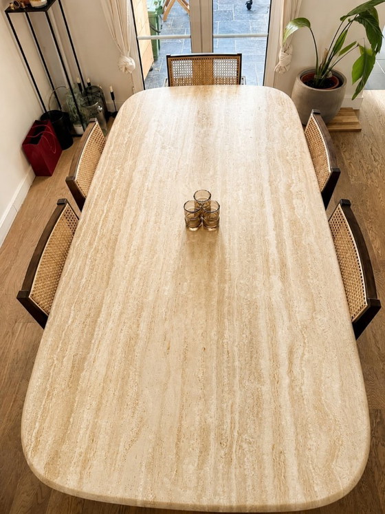 Image 1 of Solid travertine dining table, premium statement piece