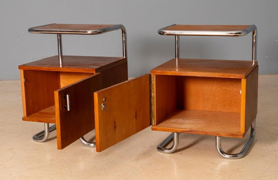 Image 1 of Pair of Chromed Nightstands, Vichr & spol, 1950s, Czechoslovakia