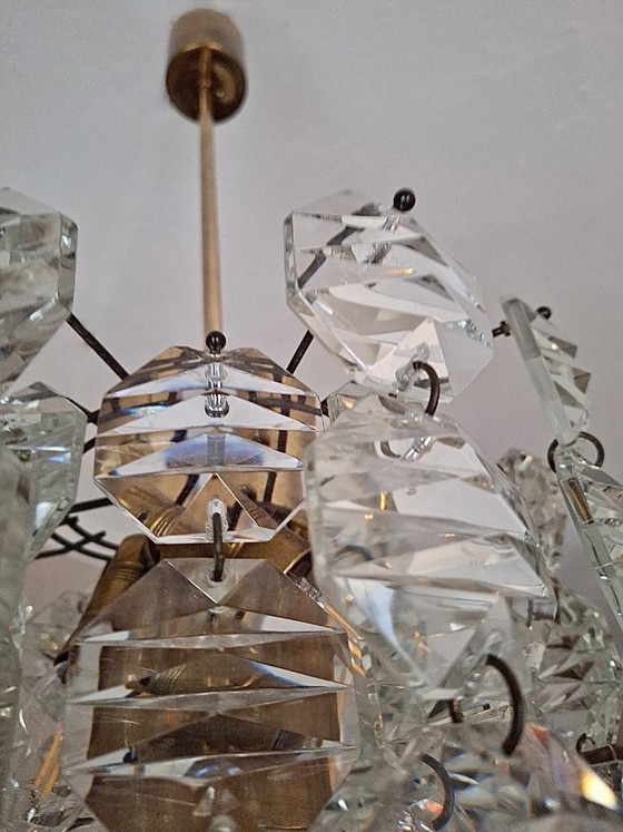 Image 1 of Kinkeldey Brass and Faceted Glass 3-Level Chandelier, 1960s