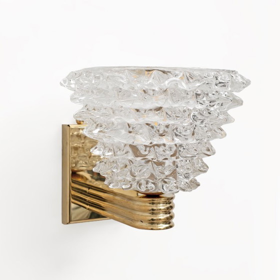 Image 1 of Applique Barovier Art Dèco in ottone e vetro di Murano Rostrato, coppia