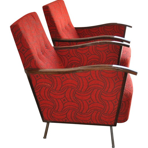 Coppia di poltrone vintage Bauhaus in acciaio e legno, anni '40