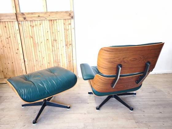 Poltrone Eames Lounge originali Herman Miller con pouf. In pelle verde avocado – Legno (photo 4 of 12)