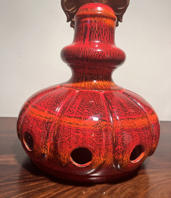 Image 1 of 3 lámparas colgantes de cerámica roja, cerámica de Alemania Occidental, años 60/70