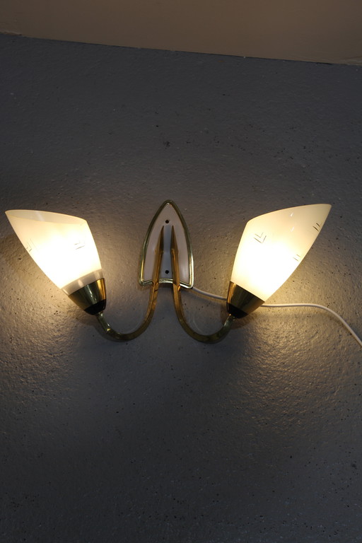 Vintage Wall Lamp - 1950s, Brass, Glass