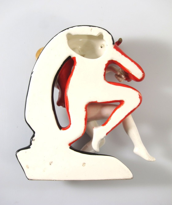 Image 1 of Sammlerstück: „Satyr und Nymphe“, Porzellan-Wandskulptur im Art-déco-Stil aus den 1930er Jahren.