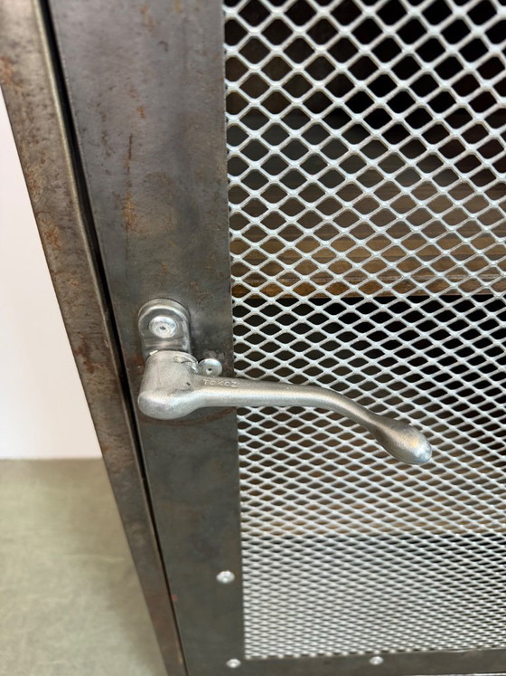 Image 1 of Industrial Iron Cabinet with Mesh Door, 1960s