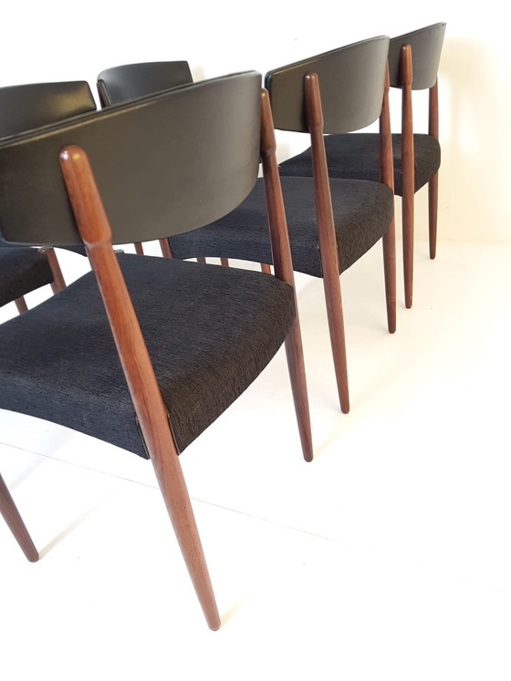6 Chaises Vintage Danoises Palissandre Skai Noir Et Tissu – Chaises de salle à manger, Wood (photo 10 of 15)