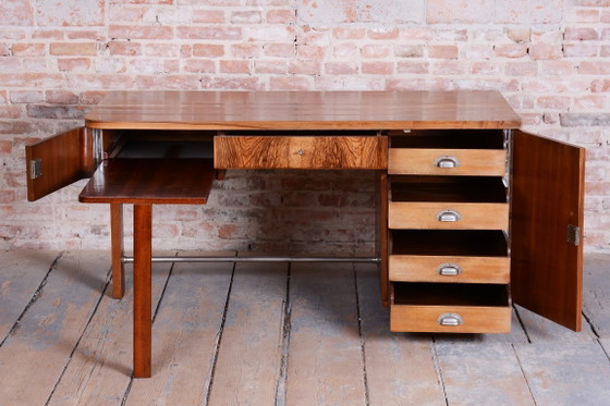 Restored Art Deco Writing Desk, By UP Závody, Walnut, Repolished, Czech, 1930s – Metal, Wood (photo 14 of 19)