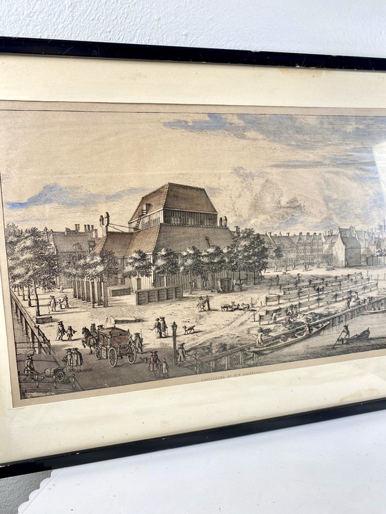 Image 1 of Acquaforte antica/vintage della chiesa di Amsterdam con cornice - Stampa architettonica/chiesa di Amsterdam in tonalità seppia d