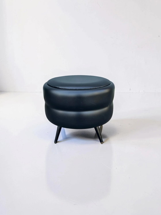 Vintage Black Pouf with Storage – Footstools & poufs, Wood, Skai (photo 2 of 2)