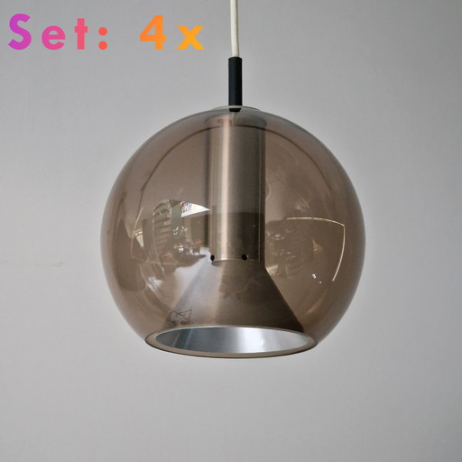 Lot de 4 lampes suspendues - Raak Amsterdam - Design Frank Ligtelijn - 1970 - Verre fumé