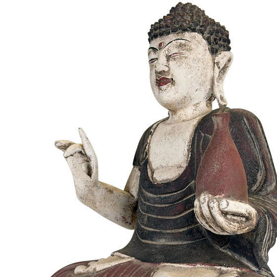 Statue Bouddha de la Médecine Chinois sur Trône de Lotus – Bois – H 43 cm – Sculptures, Wood (photo 9 of 10)