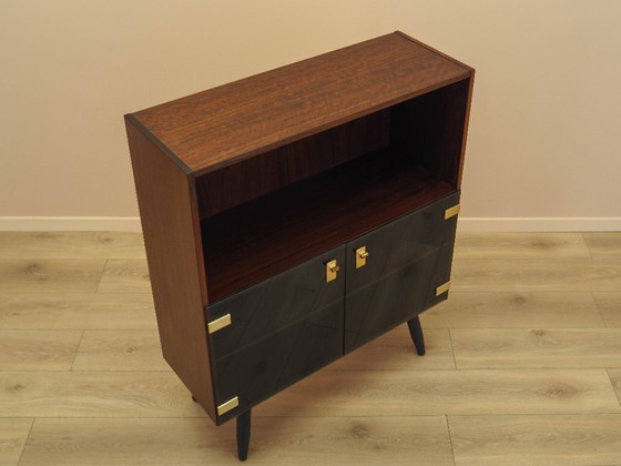 Danish Display Cabinet in Contrasting Veneer with Glass Doors and Black Tapered Legs, 1970s – Bookcases, Wood (photo 6 of 12)