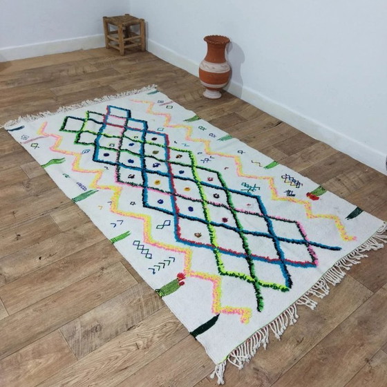 Image 1 of Traditioneel Azilal Berber-kleed – 100% natuurlijke wol, handgeweven (222 × 128 cm)