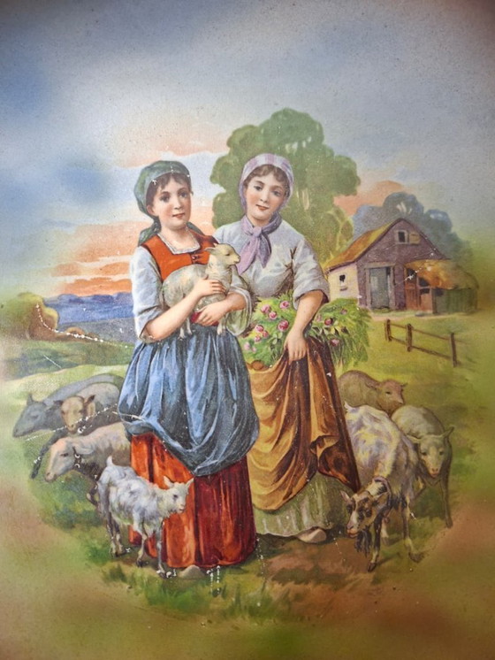 Image 1 of Due piatti da parete in ceramica con scena di fattoria