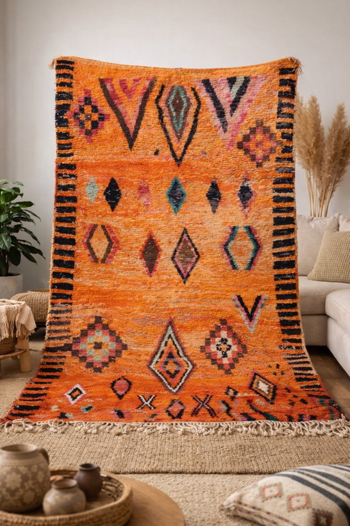 Tappeto berbero unico delle montagne dell'Atlante - Trama tessuta a mano in lana (310 × 190 cm)