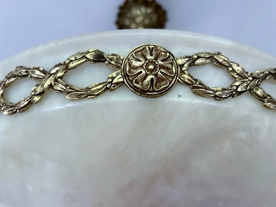 Image 1 of Lampada a sospensione in alabastro e bronzo in stile Art Déco francese