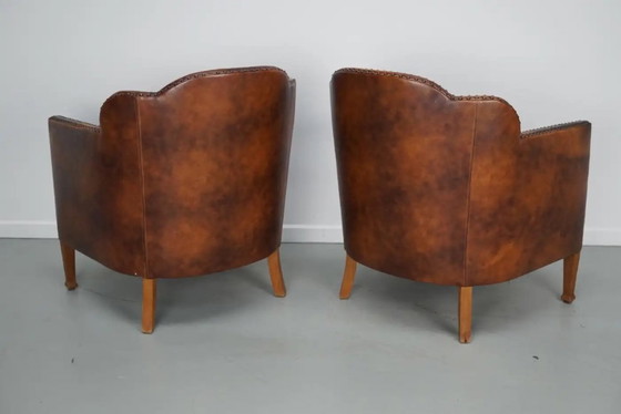 Image 1 of Poltrone club olandesi vintage in pelle color cognac, set da 2