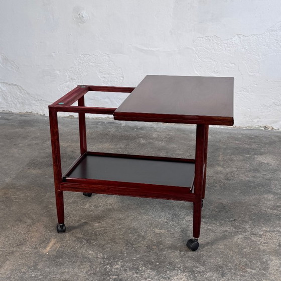Image 1 of Grete Jalk palissander uitschuifbare drankenwagen voor Poul Jeppesens Møbelfabrik, 1960