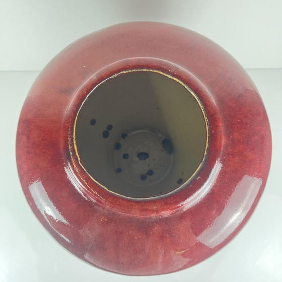 Image 1 of Grande vaso giapponese vintage con coperchio – ceramica smaltata rosso bordeaux – marchio di fabbrica – 49 cm