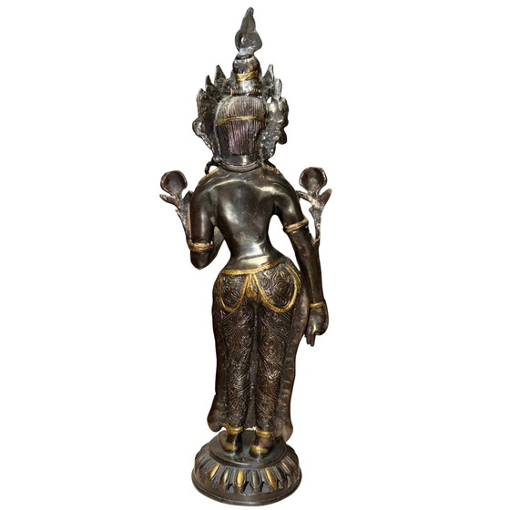 Importante Bronce Antiguo del Himalaya Dorado al Fuego Tara Verde de Pie (Namgyalma/Syama Tara) – S. XVIII – (photo 5 of 9)
