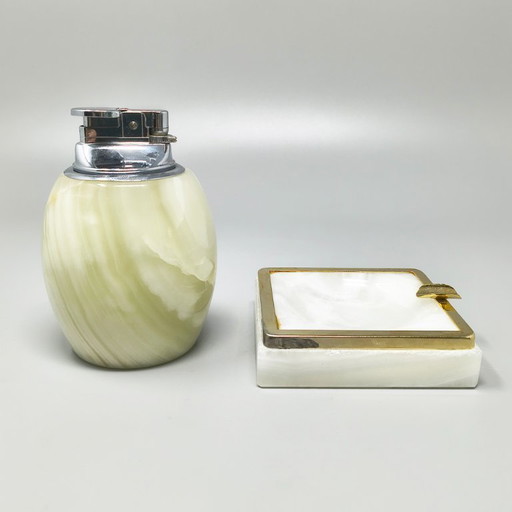 1960s Mid-Century Modern Italian Onyx Smoking Set With Table Lighter & Ashtray – decoratieve objecten, Stone (photo 2 of 9)