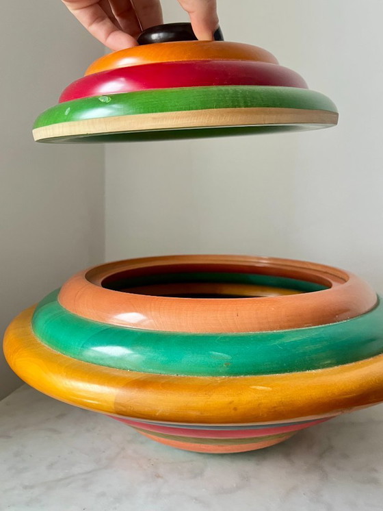 Image 1 of Centrotavola vintage in legno multicolore di Pietro Manzoni – Italia, design anni '70