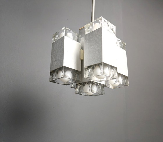 Image 1 of Lampadario cubico italiano vintage di Gaetano Sciolari, anni '70