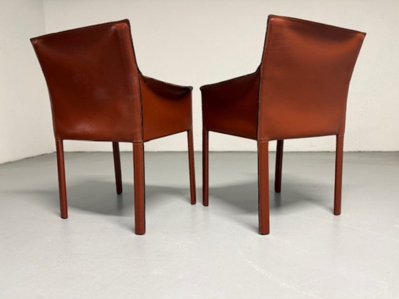 Image 1 of 6 sedie di design italiano Enrico Pellitzoni in pelle color cognac