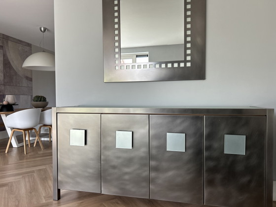 Image 1 of Beautiful designer stainless steel sideboard with matching mirror