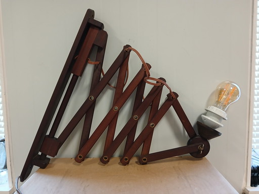 1 x Vintage Wooden Scissor Lamp / Harmonica Lamp