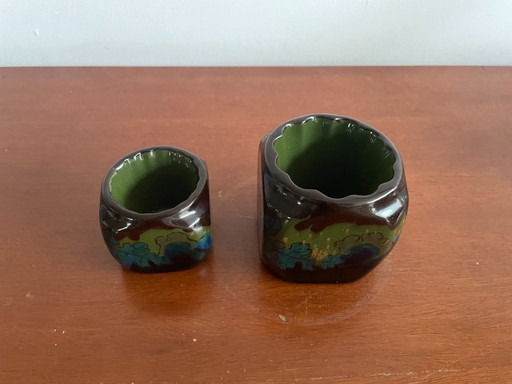 Arnhemsche Fayencefabriek - Due candelieri quadrati in terracotta lucida in stile Art Nouveau