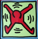 Zeldzame multiple van Keith Haring, zeefdruk, klok, achter glas, houten frame, Playboy figuren 1996, gelimiteerde oplage