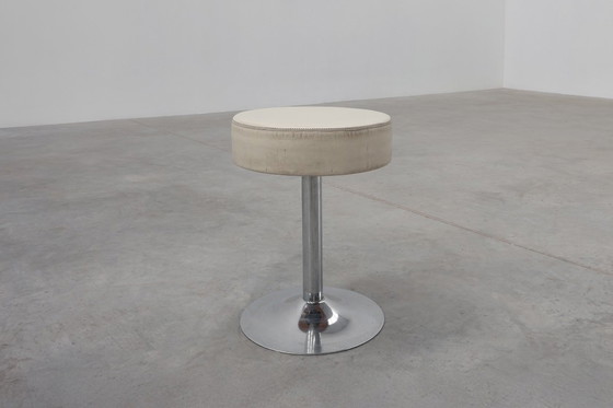Image 1 of Vintage Mid-Century Design Stool in Chrome with White Leather Seat, 1970s