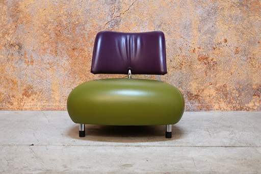 Fauteuil design Leolux Pallone combinaison de cuir violet et vert