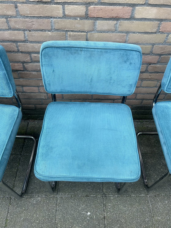 Image 1 of 4 sedie in tessuto a coste con struttura tubolare cromata