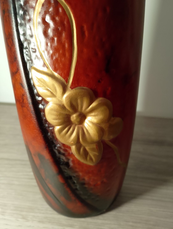 Image 1 of Rare rolled vase attributed to Montjoye Legras, enamel jewel with a wavy neck