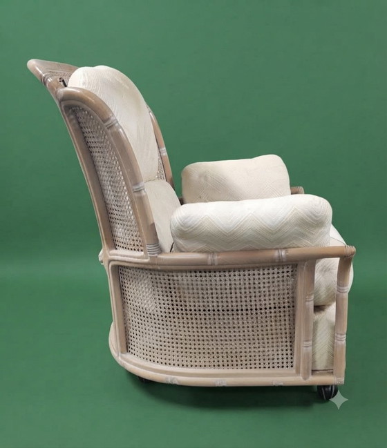Grande Poltrona Giorgetti Finto Bambù con Orecchie – Poltrone, Rattan, Textile (photo 4 of 8)