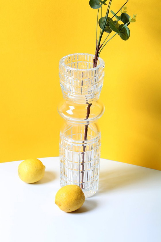 Image 1 of Mid-century Large Vase / Vintage Tall and Solid Clear Crystal Glass Vase / Florence / Italy / 1960s