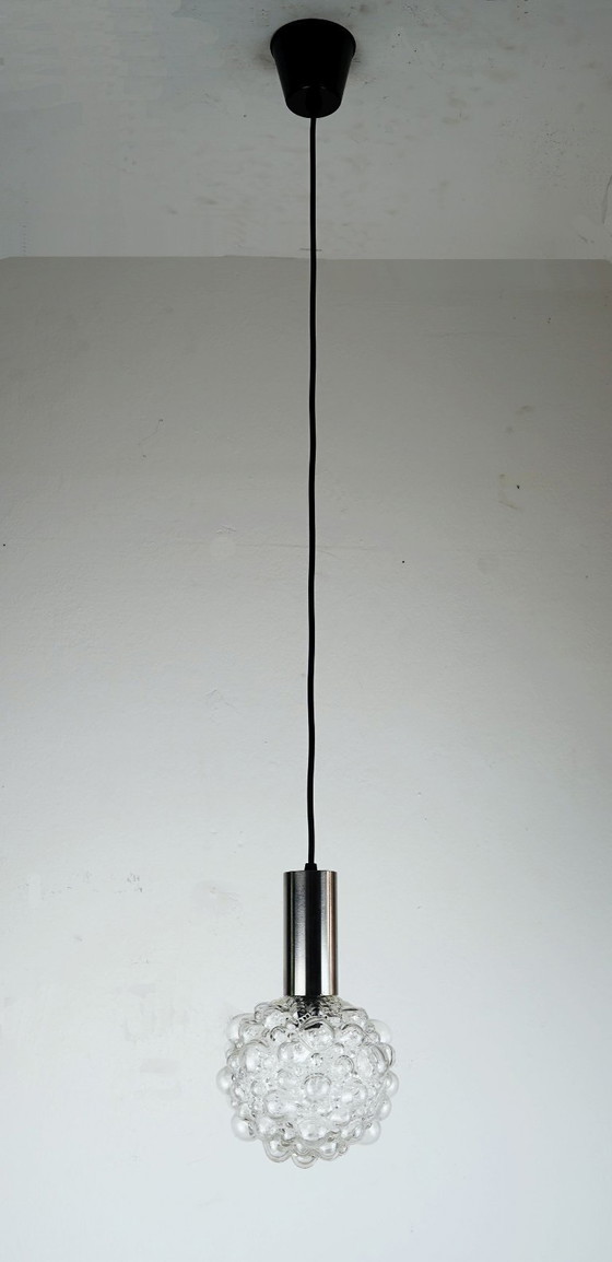 Image 1 of Piccola lampada a sospensione in vetro a bolle di metà secolo, vetro trasparente e acciaio inossidabile, anni '60