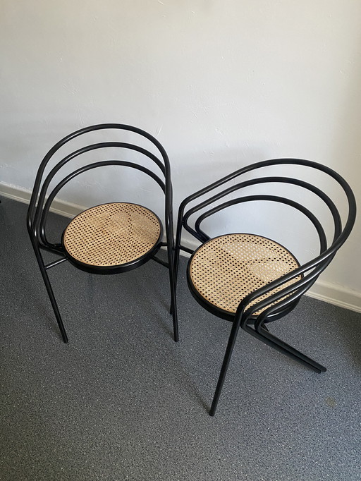 Italienische Stühle Stahlrohr Rotin 1970er Vintage