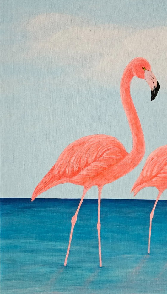 Image 1 of Large flamingo painting handmade with acrylic paint directly from the artist