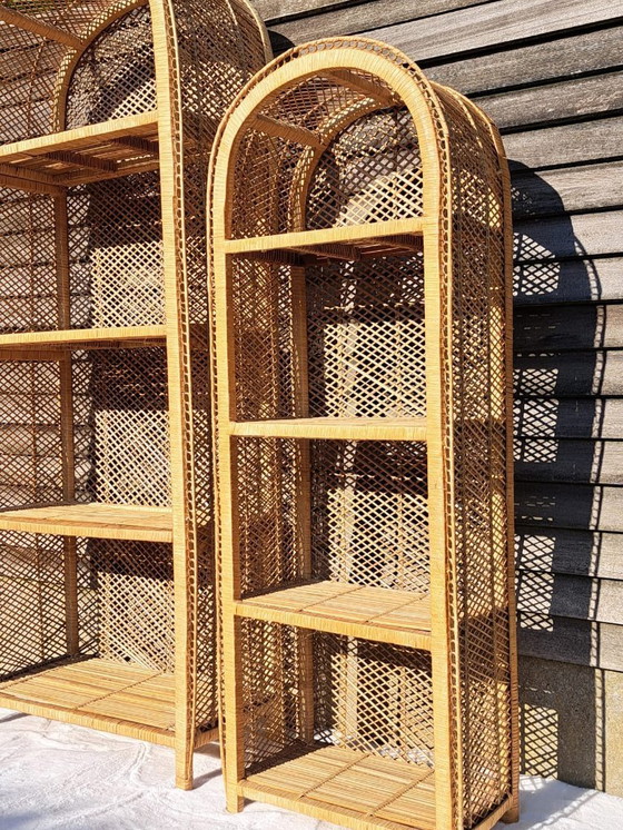 Image 1 of 2 Vintage boekenplanken van bamboe en rotan, jaren 60