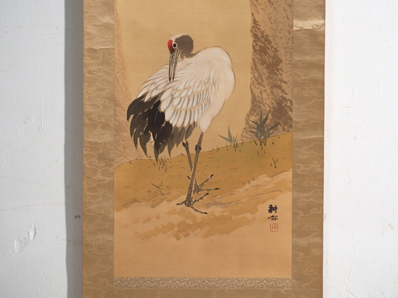 Antique Japanese kakejiku of a crane in colour on paper – Japan, circa 1900 – Paintings & Drawings, Wood (photo 34 of 40)