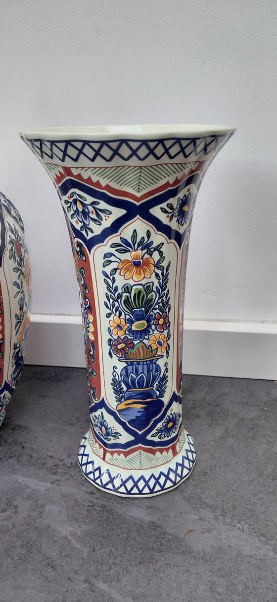 Image 1 of Beautiful 3-piece Antique Cabinet Set – Boch Belgium – Hand-painted